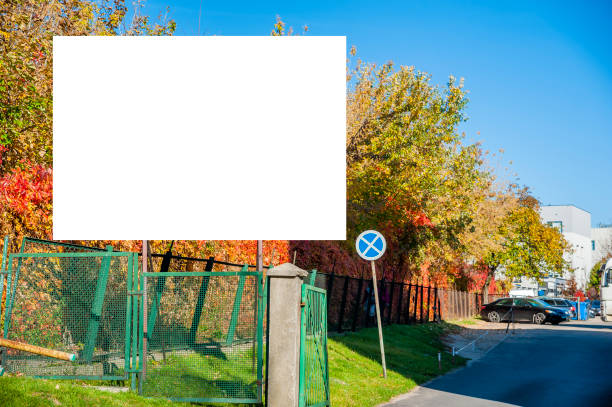 istock Blank white billboard for advertisement on industrial area 1205265026
