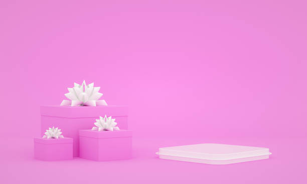 istock Romantic pink color 3d render stage. Product stage and gift for valentine or other holiday composition. Abstact 3d geometric shapes backdrop for holiday concept. 3d scene podium or stage and gifts 1205270021