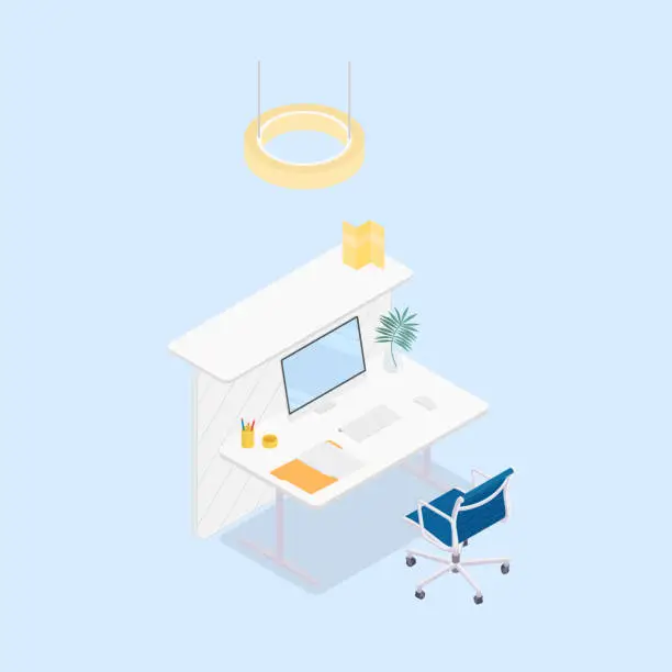 Vector illustration of Modern isometric office cubicle