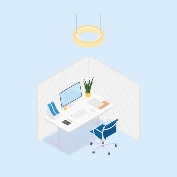 Vector illustration of Modern isometric office cubicle