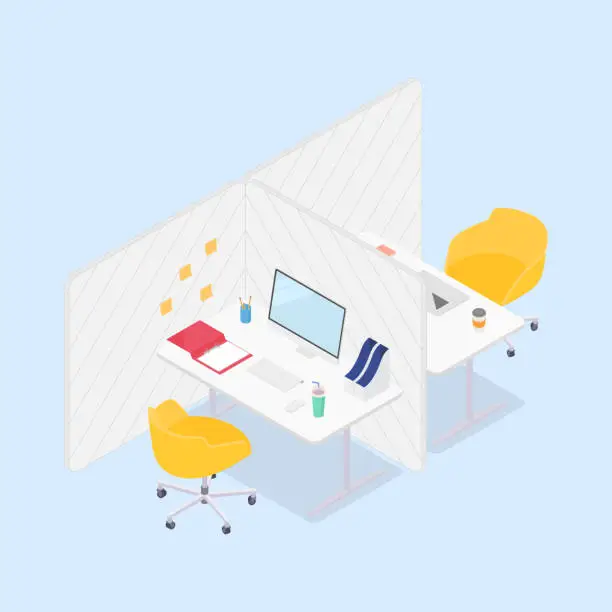 Vector illustration of Modern isometric office cubicles