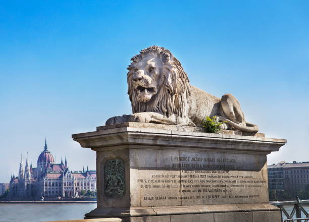 istock lion statue on chain bridge in Budapest Hungary 1205271920