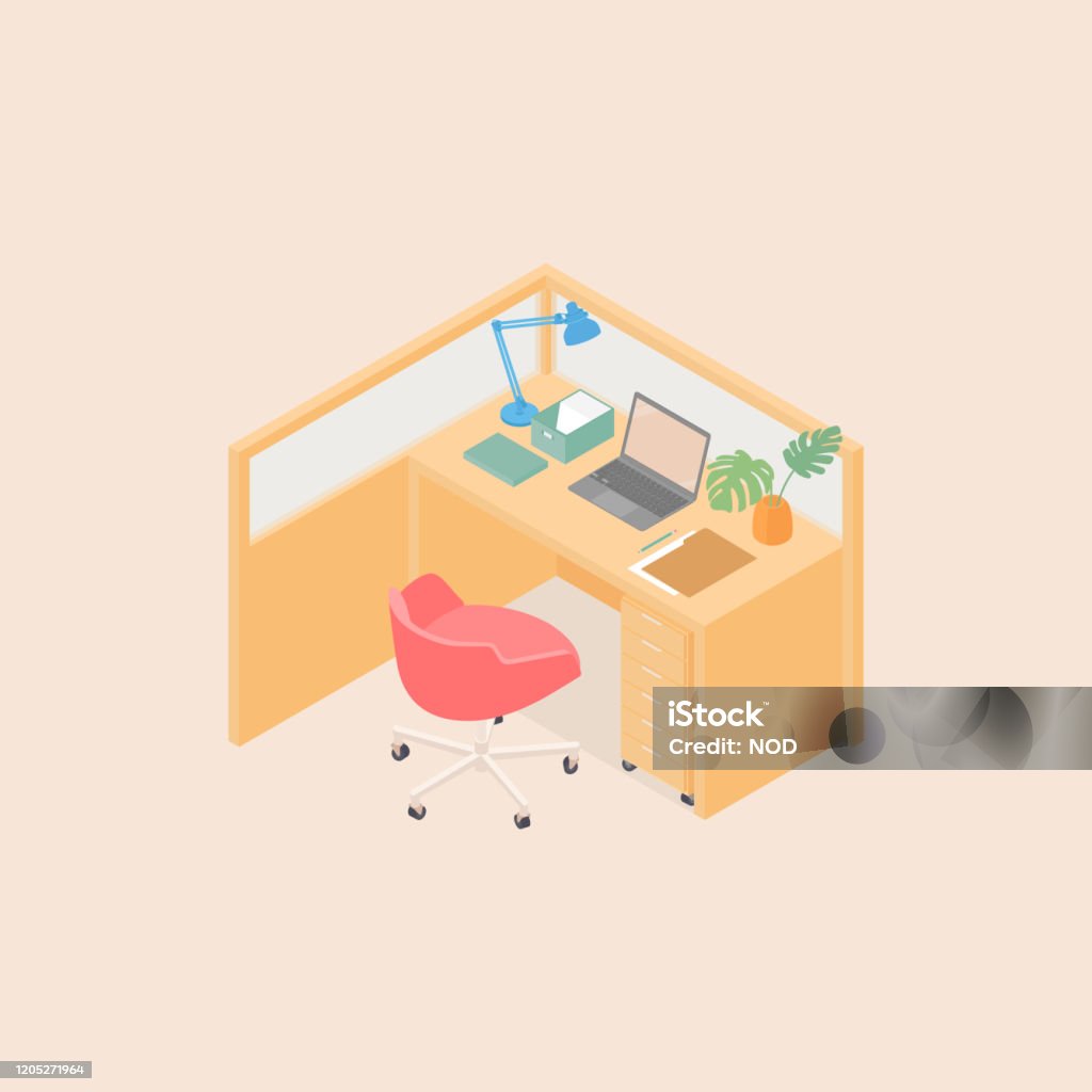 Cubicle Vector Isometric Office Cubicle Stock Illustration - Download Image Now ...