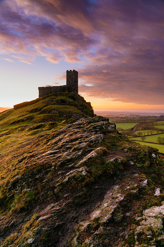 Dawn approaches the ancient church of St. Michael de Rupe in Brentor, Dartmoor