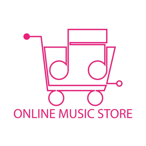 Vector illustration of Online music store icon vector design. Music note in a shopping cart.