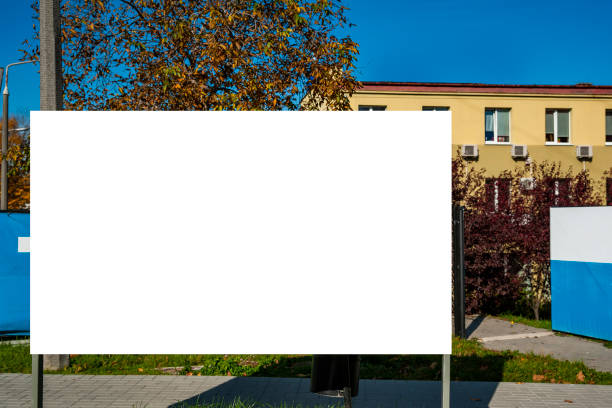 istock Blank white banner for advertisement in the front of the building 1205274339