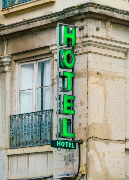 istock Hotel sign outside authentic French hotel 1205275816