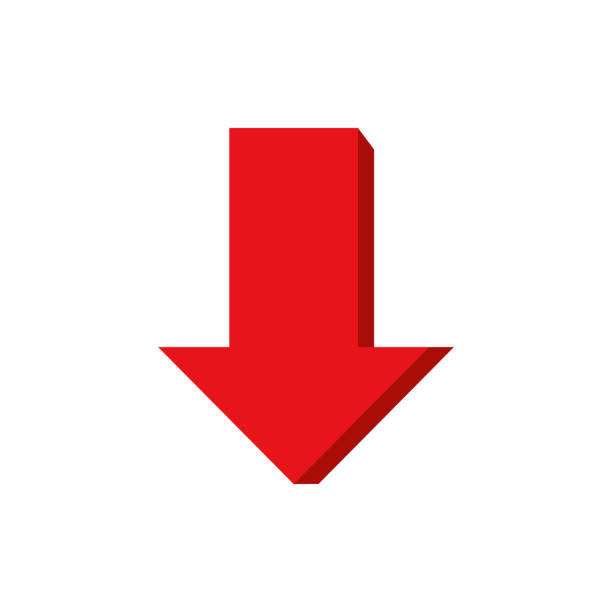 빨간색 화살표 아이콘입니다. 아래쪽 화살표. 격리 벡터 일러스트레이션 - center arrow sign symbol moving up stock illustrations