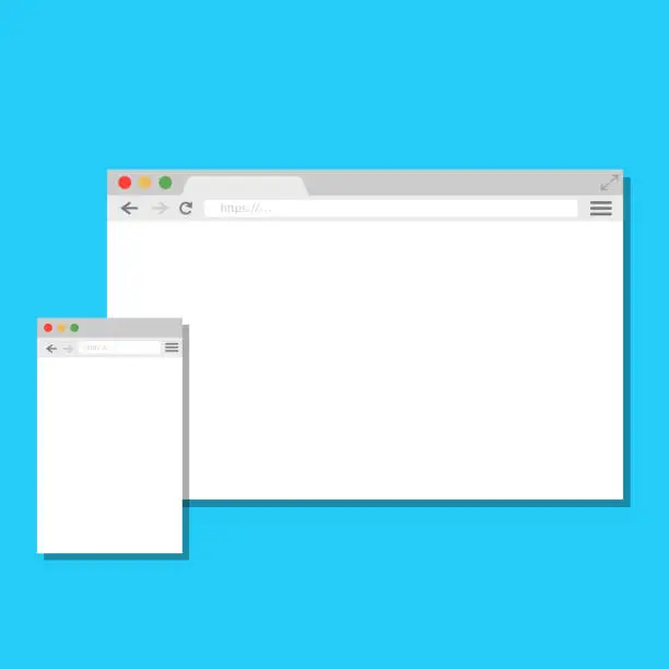 Vector illustration of Two blank browser windows for different devices. Computer, and phone sizes.