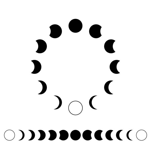 Moon phases astronomy. The moons in a circle are in a row Set Vector Illustration. Moon phases astronomy. The moons in a circle are in a row Set Vector Illustration on the white background. moon clipart stock illustrations
