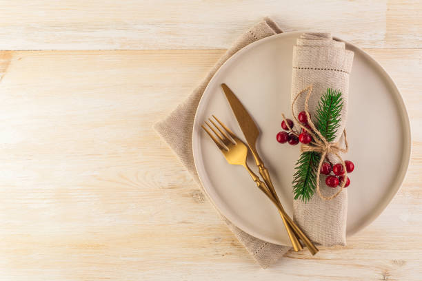 istock Rustic New Year table decoration from natural materials on a white wooden background. 1205276361