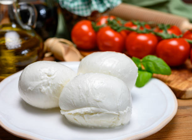istock Cheese collection, white italian mozzarella cheese balls for salad or for appetizer snacks from deli shop in New York, USA 1205276584