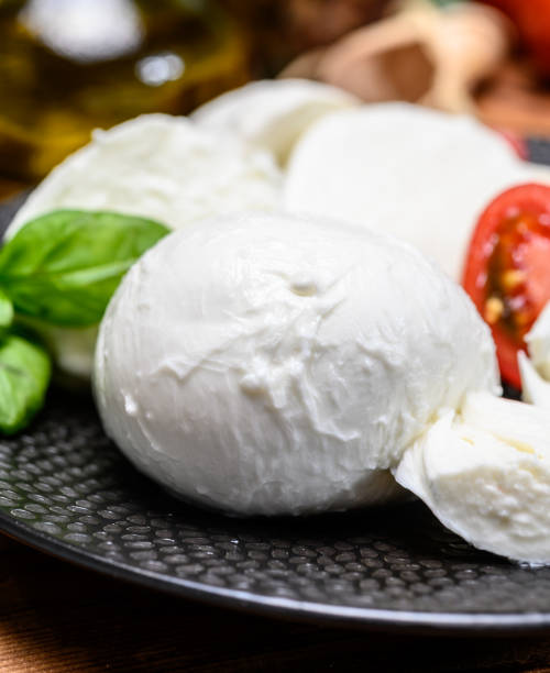 istock Cheese collection, white italian mozzarella cheese balls for salad or for appetizer snacks from deli shop in New York, USA 1205276586