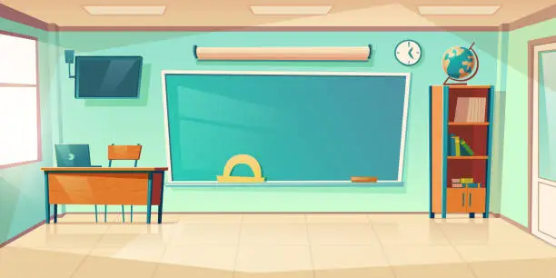 Vector illustration of Empty classroom interior, school or college class
