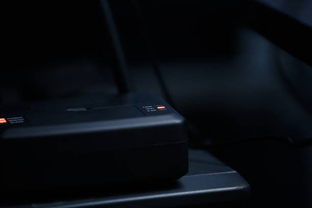 istock Close-up of router over black background. 1205277002