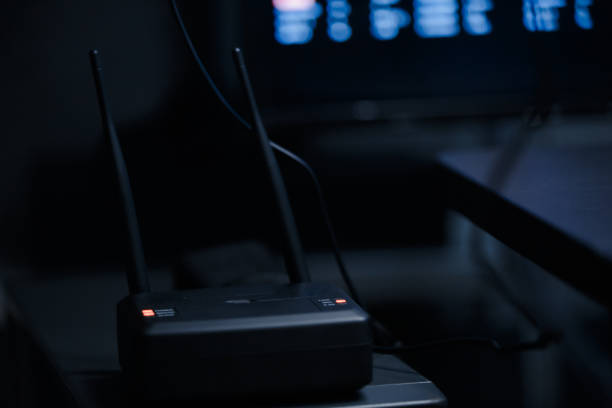 istock Close-up of router over black background. 1205277095
