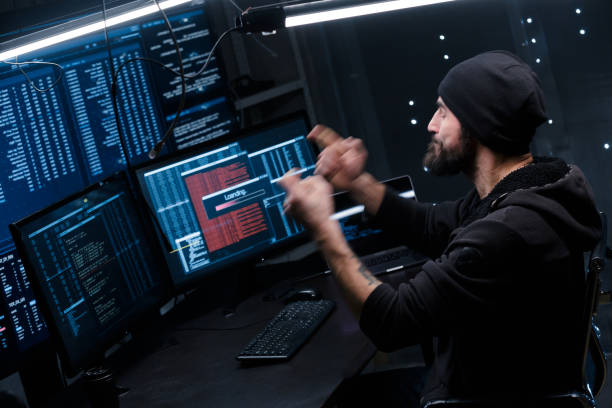 istock Jubilant male hacker celebrates his victory. 1205278132