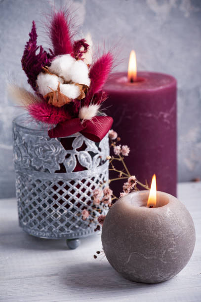 istock Red marsala bouquet of dry flowers 1205279620