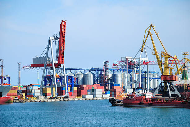 istock Trading seaport with cranes, cargoes and ship 120527995