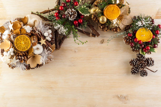 istock Christmas decorations  on a wooden table. 1205282127