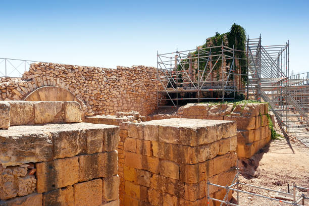 istock Restoration work in the ancient Catalan settlement, Spain. 1205286070