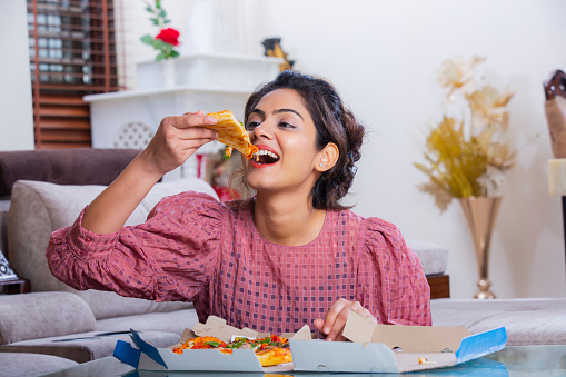 Eating, Pizza, Indian Ethnicity, Domestic Life, Adult, Adults Only,