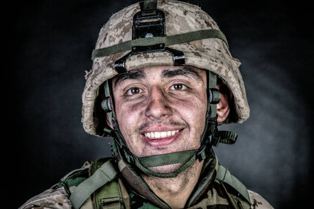 istock Marine machine gunner with ammo belts on chest 1205286653