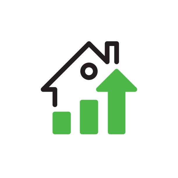 Real estate growth concept Vector icon, house + chart. Vector EPS 10, HD JPEG 4000 x 4000 px agency logo stock illustrations