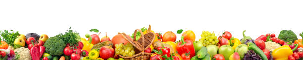 istock Seamless horizontal pattern bright colorful vegetables and fruits 1205289683