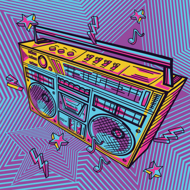 ilustraciones, imágenes clip art, dibujos animados e iconos de stock de graffiti musical funky boombox - indigenous culture audio