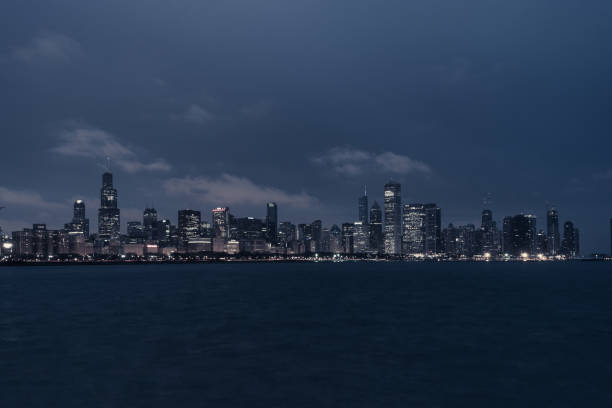 istock The Night View of Chicago with the Flowing Cloud 1205293993