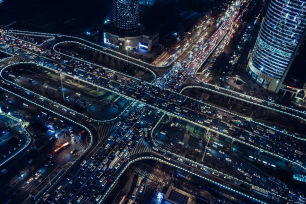 istock Aerial View of Road Intersection at Rush Hour 1205294134