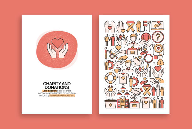 慈善和捐贈相關設計。摺頁冊、封面、傳單和年度報告的現代向量範本。 - 給與 插圖 幅插畫檔、美工圖案、卡通及圖標