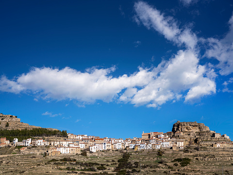 Ares del Maestre also Maestrat village skyline in Maestrazgo mountain of Castellon at Spain