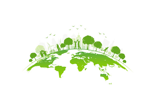 Sustainable development and World environmental concept with Green city and Ecology friendly, vector illustration