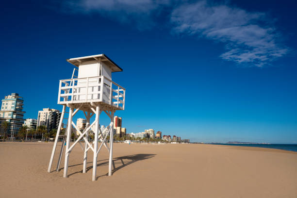 istock Gandia Grao beach with baywatch tower in Valencia 1205300607