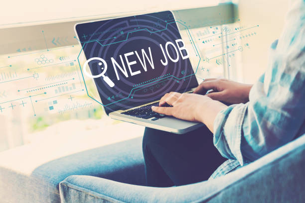 istock Searching new job theme with woman using laptop 1205300905