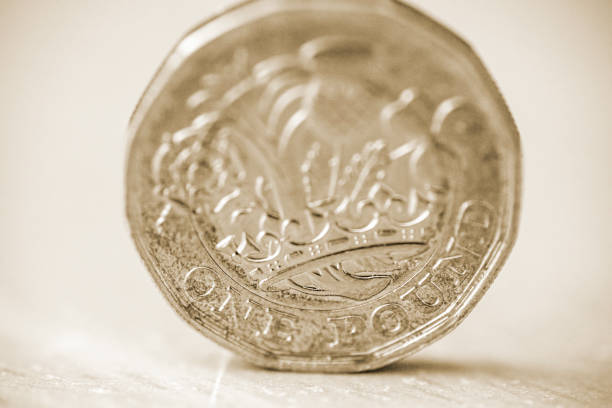 nuove monete da una libbra - one pound coin british coin old uk foto e immagini stock