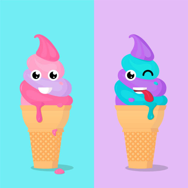 ilustrações de stock, clip art, desenhos animados e ícones de sweet and happy ice cream in waffle cup - food smiling human eye facial expression
