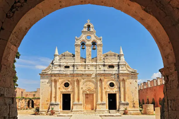 Photo of The main church of Arkadi Monastery, symbol of the struggle of Cretans against the Ottoman Empire, Rethymno, Crete, Greece.