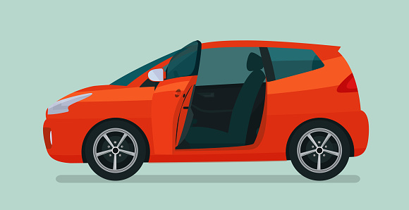 Compact Hatchback Car With Open Door Isolated Side View Vector Flat Style  Illustration Stock Illustration - Download Image Now - iStock