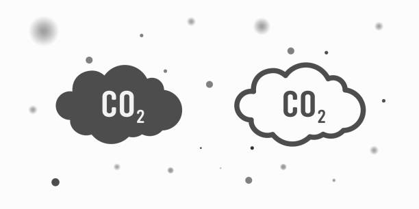 ilustraciones, imágenes clip art, dibujos animados e iconos de stock de emisiones de co2 icono nube vectorial plana, símbolo de emisión de dióxido de carbono, concepto de contaminación por smog, daño de contaminante de humo, burbujas de contaminación, etiqueta de basura - c02
