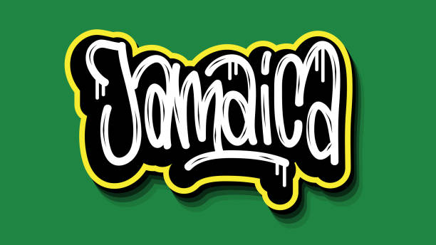 bildbanksillustrationer, clip art samt tecknat material och ikoner med jamaica hand bokstäver graffiti tag style sticker design. - welcome to jamaica