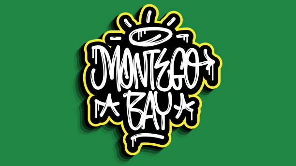 bildbanksillustrationer, clip art samt tecknat material och ikoner med montego bay jamaica hand bokstäver graffiti tag style sticker design. - welcome to jamaica