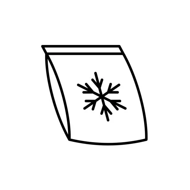 Vector illustration of Frozen food bag icon. Plastic bag with snowflake symbol. Adjustable stroke width.