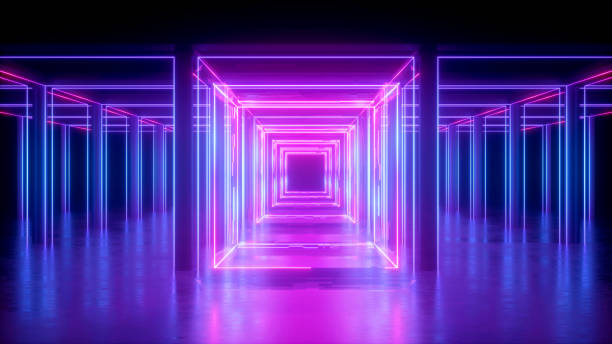 istock 3d render, abstract neon background, pink glowing lines, square shape, corridor, ultraviolet light, virtual reality space 1205326077
