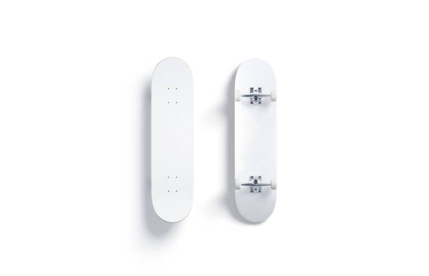 istock Blank white wood skateboard mockup, front and back side 1205327759
