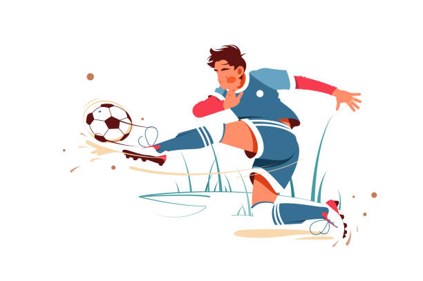 illustrations, cliparts, dessins animés et icônes de bille de coup de pied de joueur de football - fitness goal
