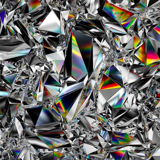 istock 3d render, abstract crystal background, glass faceted wallpaper, polygonal geometric structure, crumpled holographic texture, metallic foil, iridescent crystallized wallpaper, light reflection 1205328873