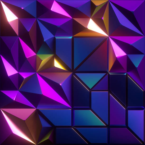 istock 3d render, abstract blue pink iridescent geometric background, polygonal tiles, faceted metallic texture, fashion crystallized wallpaper 1205328888